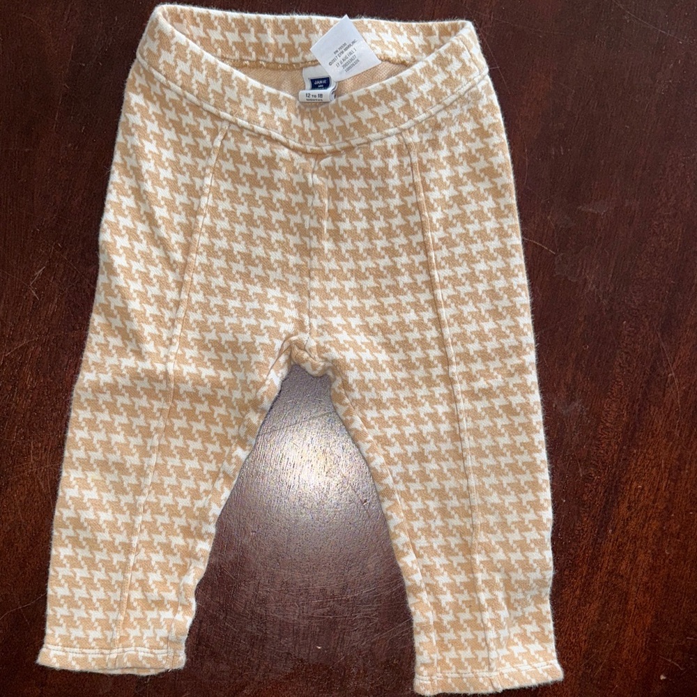 Janie and Jack Cream and Tan Houndstooth Leggings